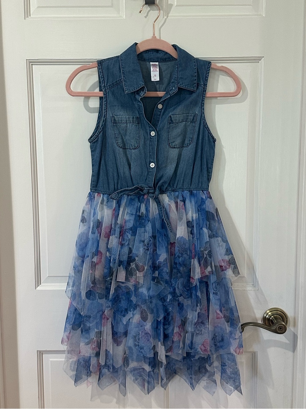 Justice. Blue Denim Bodice with Blue Floral Tulle Skirt Dress